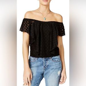 American Rag Off the Shoulder Popover Black Lace Top